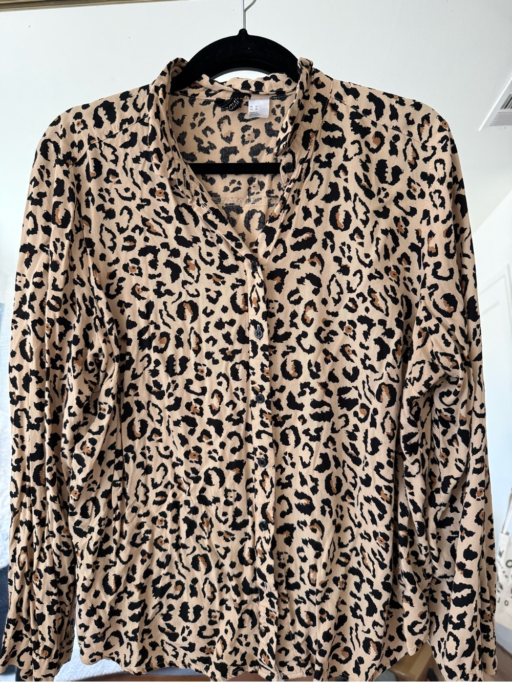 H&M Leopard Print Button-Down Shirt - Tan, Black, Brown